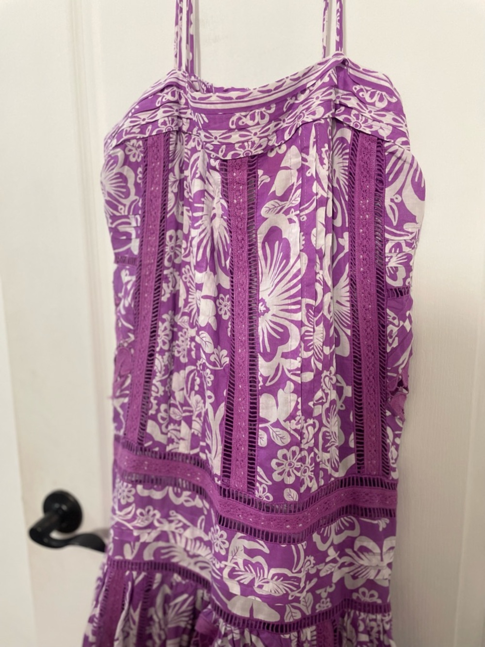 FARM Rio Purple and White Floral Maxi Dress with Lace Panels
